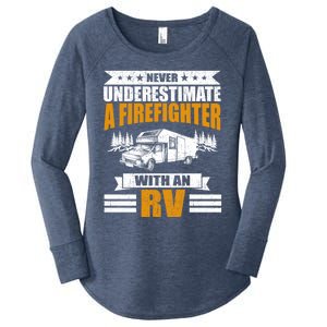 Never Underestimate A Firefighter With An Rv Camping Gift Women's Perfect Tri Tunic Long Sleeve Shirt