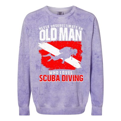 Never Underestimate An Old Man Diver Gift Scuba Diving Colorblast Crewneck Sweatshirt