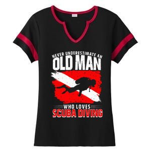 Never Underestimate An Old Man Diver Gift Scuba Diving Ladies Halftime Notch Neck Tee