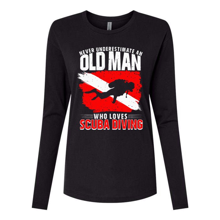 Never Underestimate An Old Man Diver Gift Scuba Diving Womens Cotton Relaxed Long Sleeve T-Shirt