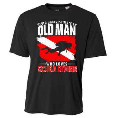 Never Underestimate An Old Man Diver Gift Scuba Diving Cooling Performance Crew T-Shirt