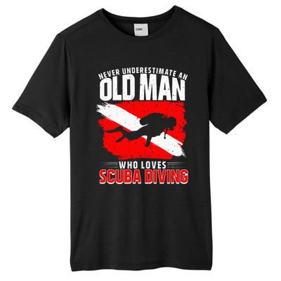 Never Underestimate An Old Man Diver Gift Scuba Diving Tall Fusion ChromaSoft Performance T-Shirt