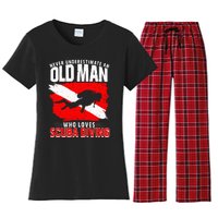 Never Underestimate An Old Man Diver Gift Scuba Diving Women's Flannel Pajama Set