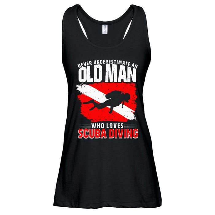 Never Underestimate An Old Man Diver Gift Scuba Diving Ladies Essential Flowy Tank