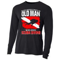 Never Underestimate An Old Man Diver Gift Scuba Diving Cooling Performance Long Sleeve Crew