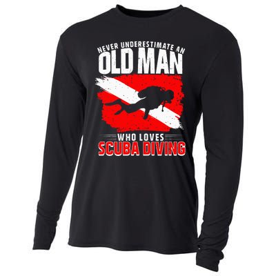 Never Underestimate An Old Man Diver Gift Scuba Diving Cooling Performance Long Sleeve Crew