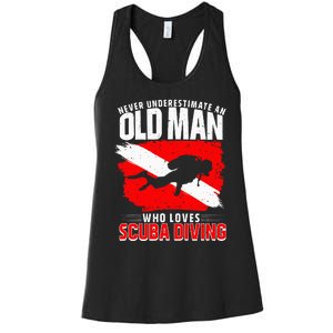 Never Underestimate An Old Man Diver Gift Scuba Diving Women's Racerback Tank