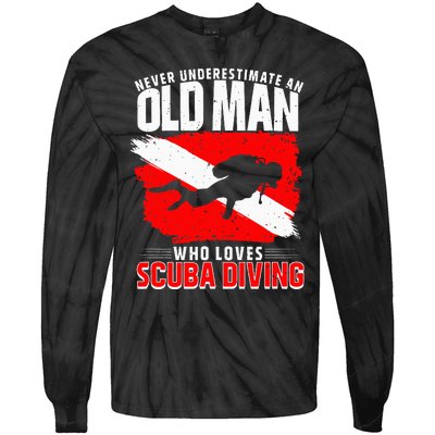 Never Underestimate An Old Man Diver Gift Scuba Diving Tie-Dye Long Sleeve Shirt