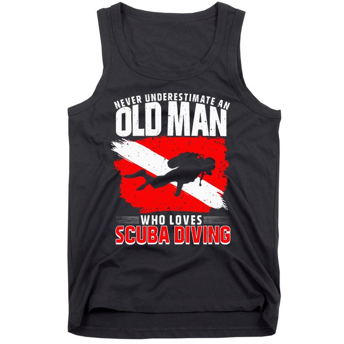 Never Underestimate An Old Man Diver Gift Scuba Diving Tank Top