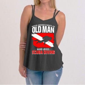 Never Underestimate An Old Man Diver Gift Scuba Diving Women's Strappy Tank