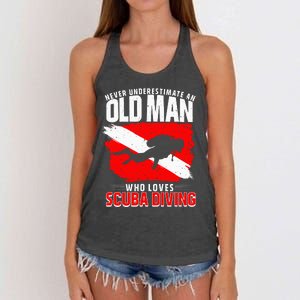 Never Underestimate An Old Man Diver Gift Scuba Diving Women's Knotted Racerback Tank