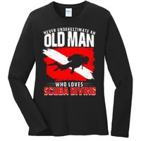 Never Underestimate An Old Man Diver Gift Scuba Diving Ladies Long Sleeve Shirt