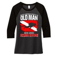 Never Underestimate An Old Man Diver Gift Scuba Diving Women's Tri-Blend 3/4-Sleeve Raglan Shirt