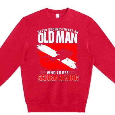 Never Underestimate An Old Man Diver Gift Scuba Diving Premium Crewneck Sweatshirt