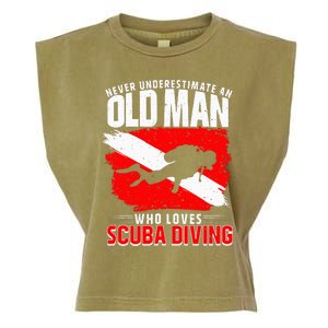 Never Underestimate An Old Man Diver Gift Scuba Diving Garment-Dyed Women's Muscle Tee