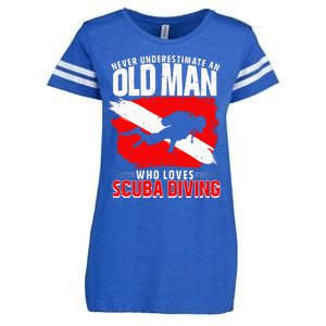 Never Underestimate An Old Man Diver Gift Scuba Diving Enza Ladies Jersey Football T-Shirt