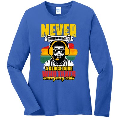 Never Underestimate Awesome African American Dispatcher Dude Gift Ladies Long Sleeve Shirt