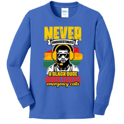 Never Underestimate Awesome African American Dispatcher Dude Gift Kids Long Sleeve Shirt