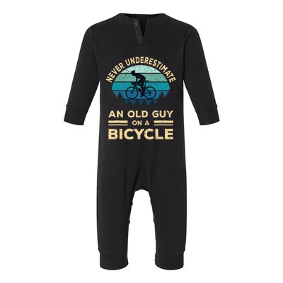 Never Underestimate An Old Guy On A Bicycle Funny Cycling Infant Fleece One Piece