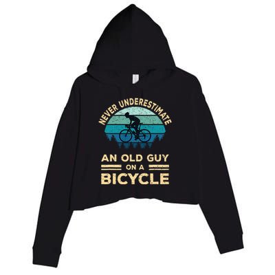 Never Underestimate An Old Guy On A Bicycle Funny Cycling Crop Fleece Hoodie