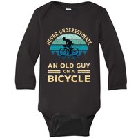 Never Underestimate An Old Guy On A Bicycle Funny Cycling Baby Long Sleeve Bodysuit