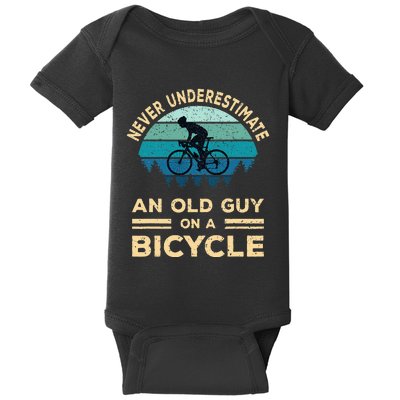 Never Underestimate An Old Guy On A Bicycle Funny Cycling Baby Bodysuit