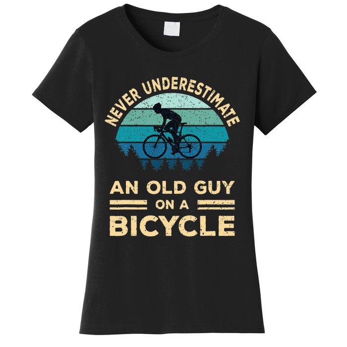 Never Underestimate An Old Guy On A Bicycle Funny Cycling Women's T-Shirt