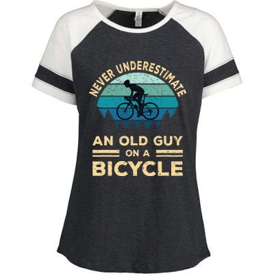 Never Underestimate An Old Guy On A Bicycle Funny Cycling Enza Ladies Jersey Colorblock Tee