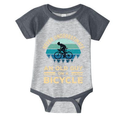 Never Underestimate An Old Guy On A Bicycle Funny Cycling Infant Baby Jersey Bodysuit