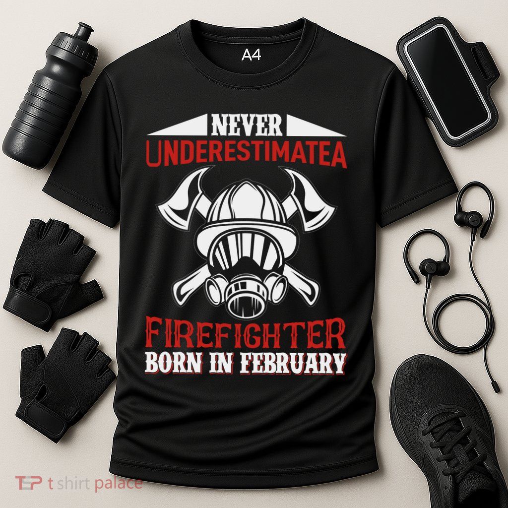 Never Underestimate A Firefighter Born In Feberuary Performance Shirt