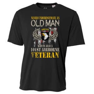 Never Underestimate An Old Man 101st Airborne Veteran Gift Cooling Performance Crew T-Shirt