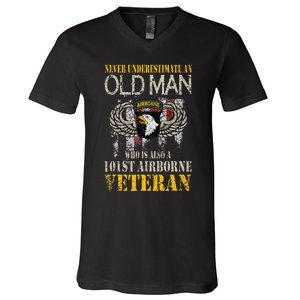 Never Underestimate An Old Man 101st Airborne Veteran Gift V-Neck T-Shirt