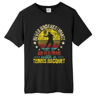 Never Underestimate An Old Man Tennis Racket Sports Lover Tall Fusion ChromaSoft Performance T-Shirt