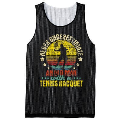 Never Underestimate An Old Man Tennis Racket Sports Lover Mesh Reversible Basketball Jersey Tank