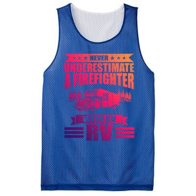 Never Underestimate A Firefighter With An Rv Camping Gift Mesh Reversible Basketball Jersey Tank