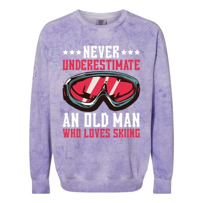 Never Underestimate An Old Who Loves Skiing Funny Gift Colorblast Crewneck Sweatshirt