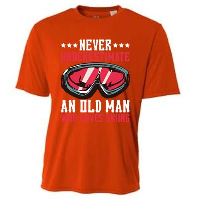 Never Underestimate An Old Who Loves Skiing Funny Gift Cooling Performance Crew T-Shirt