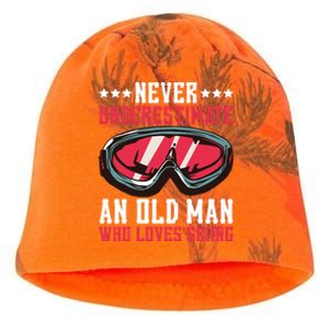 Never Underestimate An Old Who Loves Skiing Funny Gift Kati - Camo Knit Beanie