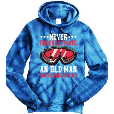 Never Underestimate An Old Who Loves Skiing Funny Gift Tie Dye Hoodie