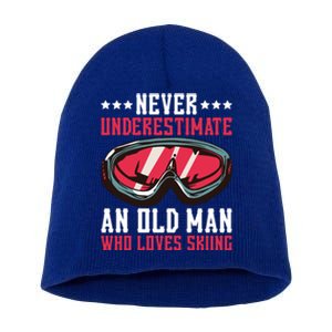 Never Underestimate An Old Who Loves Skiing Funny Gift Short Acrylic Beanie