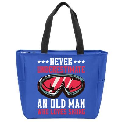 Never Underestimate An Old Who Loves Skiing Funny Gift Zip Tote Bag