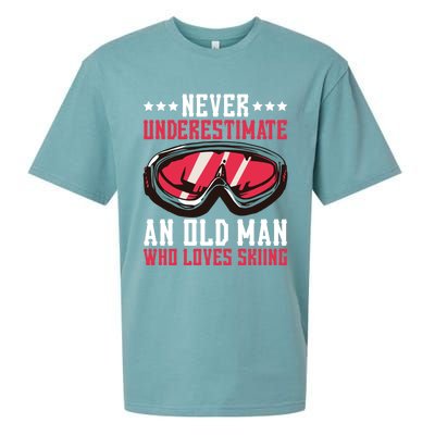 Never Underestimate An Old Who Loves Skiing Funny Gift Sueded Cloud Jersey T-Shirt