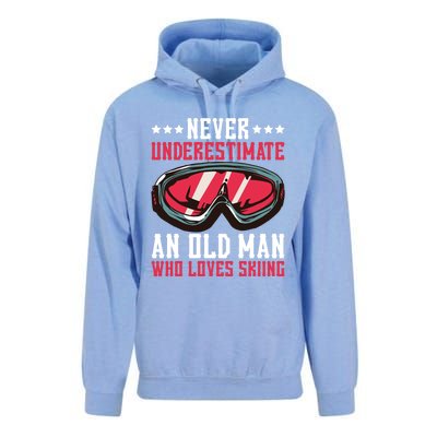 Never Underestimate An Old Who Loves Skiing Funny Gift Unisex Surf Hoodie