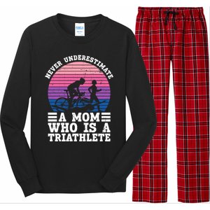 Never Underestimate A Mom Who Is A Triathlete Gift Triathlon Meaningful Gift Long Sleeve Pajama Set