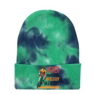 Never Underestimate An Old Guy On A Bicycle Funny Cycling Tie Dye 12in Knit Beanie