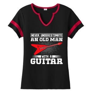 Never Underestimate An Old Man With A Guitar Ladies Halftime Notch Neck Tee