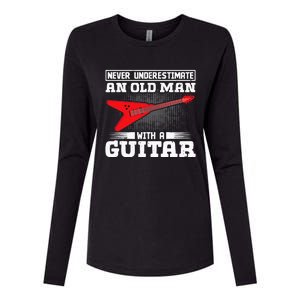 Never Underestimate An Old Man With A Guitar Womens Cotton Relaxed Long Sleeve T-Shirt