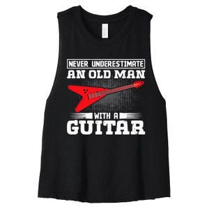 Never Underestimate An Old Man With A Guitar Women's Racerback Cropped Tank