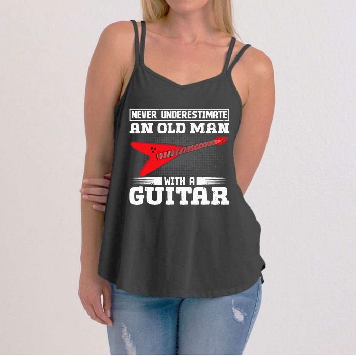 Never Underestimate An Old Man With A Guitar Women's Strappy Tank