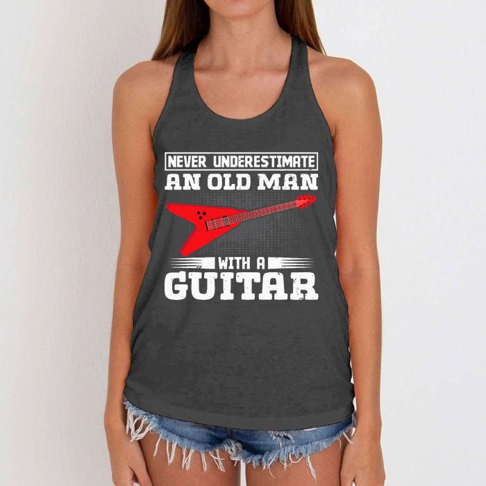 Never Underestimate An Old Man With A Guitar Women's Knotted Racerback Tank